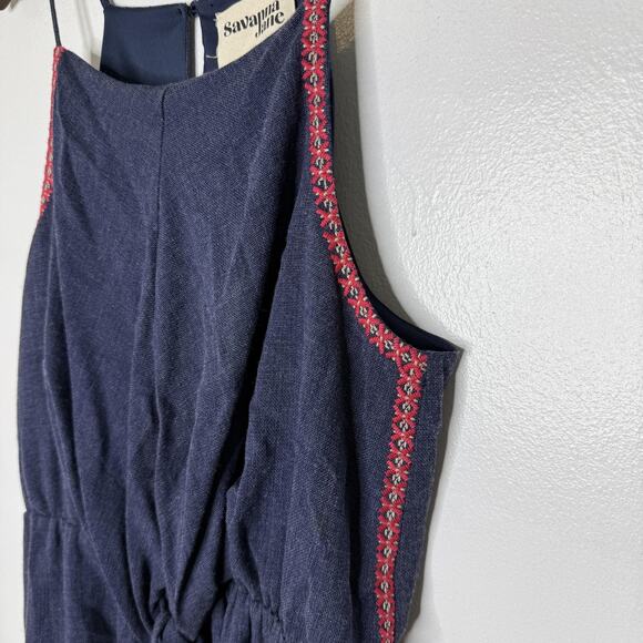 Savanna Jane Romper Large Blue Embroidered Floral Boho Sleeveless Summer NEW - Picture 2 of 7